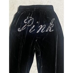 PINK Victoria's Secret Pants Womens XS Black Velour Wide Leg Rhinestone Logo